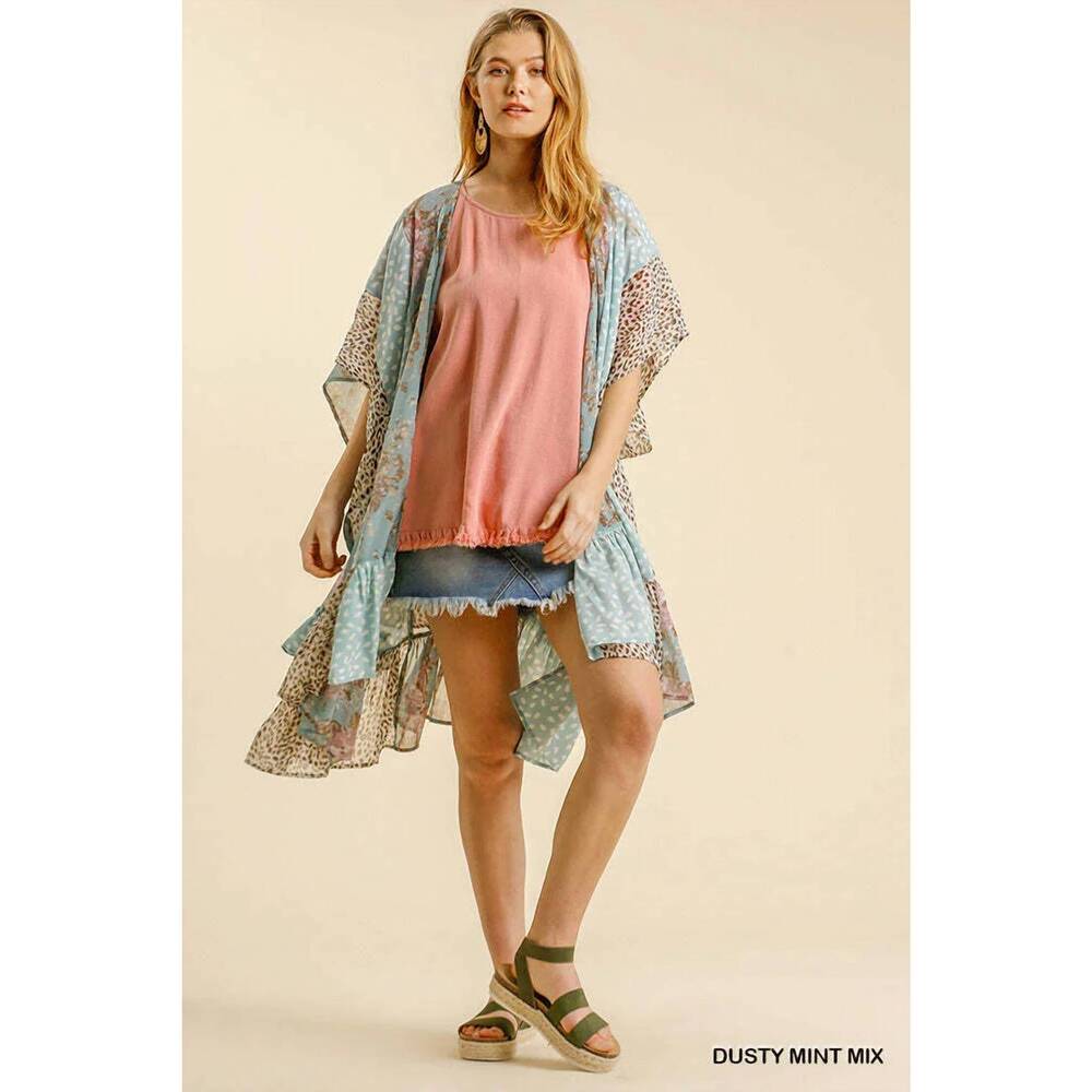 NEW UMGEE floral animal mixed print open front long kimono in multi